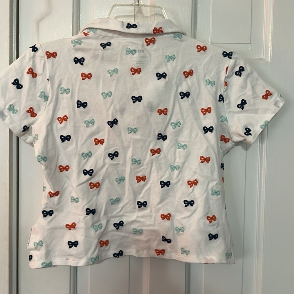 Anthropologie | Maeve Bow Tie Collared cropped Top - Picture 4 of 4